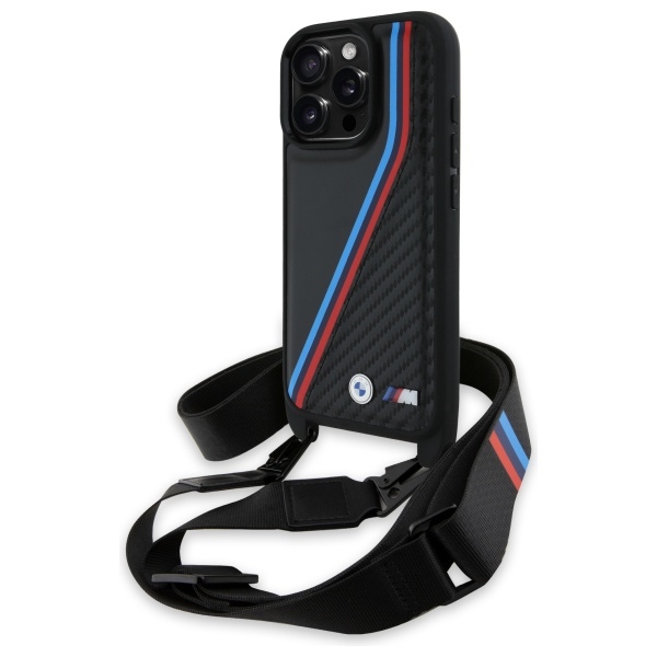 BMW BMHCP16L23PSVTK iPhone 16 Pro 6.3" black/black hardcase M Edition Carbon Tricolor Lines & Strap