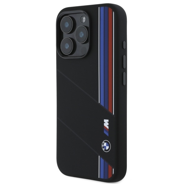 BMW iPhone 16 Pro Max Case Silicone Cut Tricolor Lines MagSafe, Black