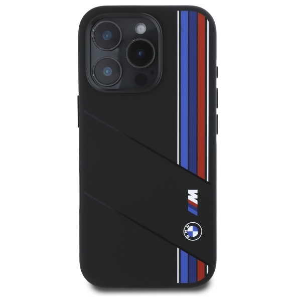 BMW iPhone 16 Pro Max Case Silicone Cut Tricolor Lines MagSafe, Black