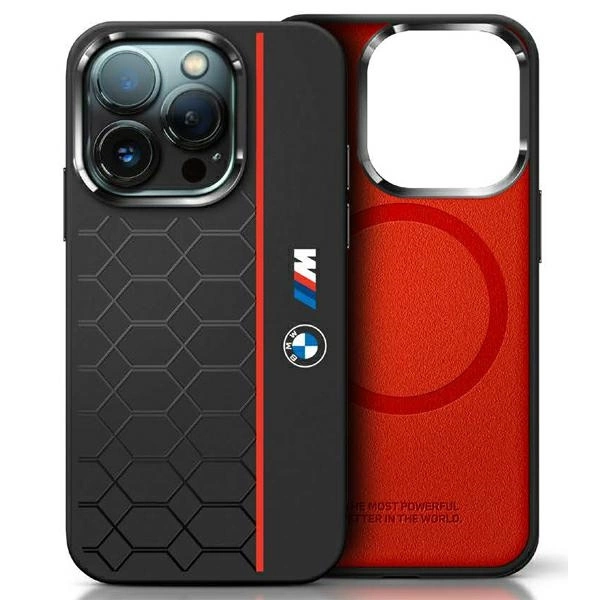 BMW BMHMP16X23SHER iPhone 16 Pro Max 6.9" black/black hardcase Silicone Hexagon Red Line MagSafe