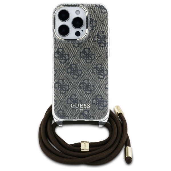 Guess iPhone 16 Pro Case Crossbody Cord 4G Print, Brown