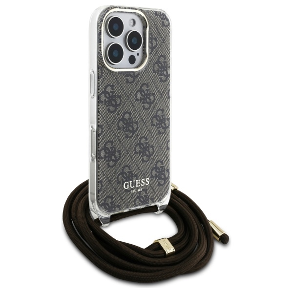 Guess iPhone 16 Pro Case Crossbody Cord 4G Print, Brown