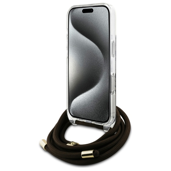 Guess iPhone 16 Pro Case Crossbody Cord 4G Print, Brown