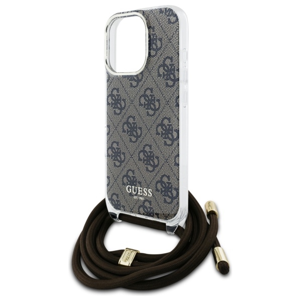 Guess iPhone 16 Pro Case Crossbody Cord 4G Print, Brown