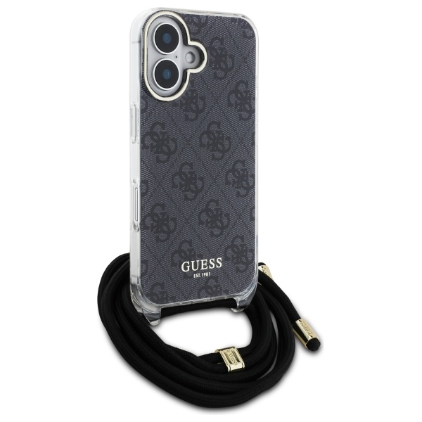 Guess iPhone 16 Case Crossbody Cord 4G Print, Black