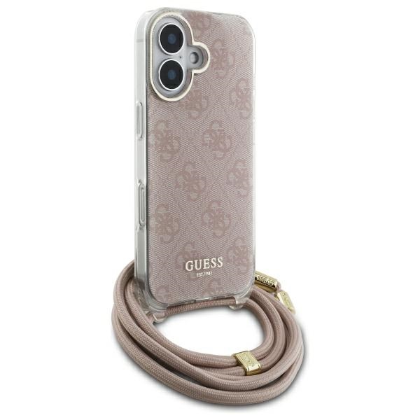 Чехол Guess для iPhone 16 Crossbody Cord 4G Print, розовый