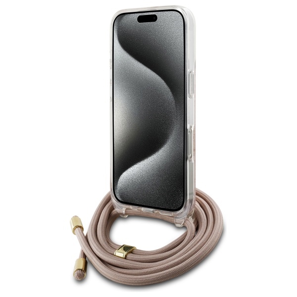 Чехол Guess для iPhone 16 Crossbody Cord 4G Print, розовый