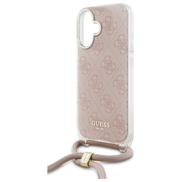 Чехол Guess для iPhone 16 Crossbody Cord 4G Print, розовый