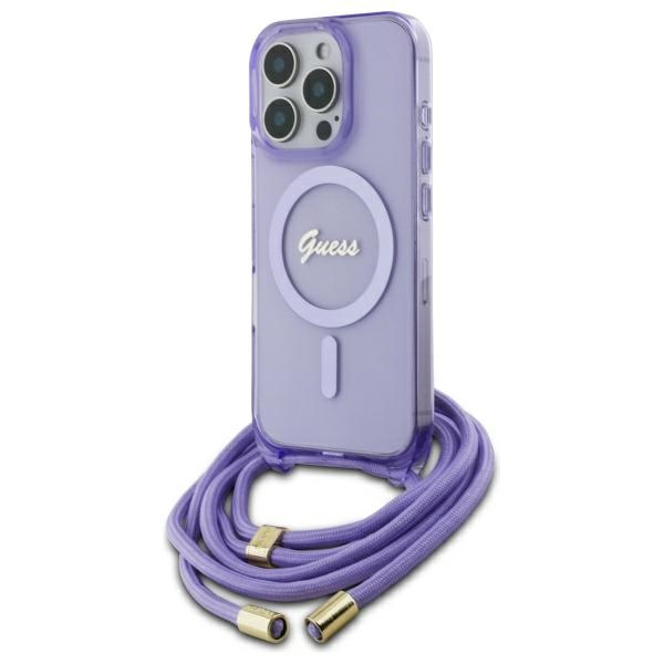 Guess GUHMP16LHCTSGNSU iPhone 16 Pro 6.3" purple/purple hardcase Crossbody Cord Script MagSafe