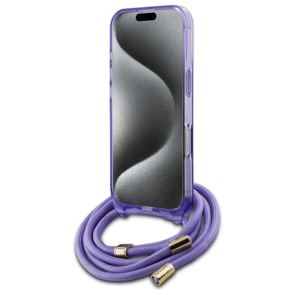 Guess iPhone 16 Pro Case Crossbody Cord Script MagSafe, Purple