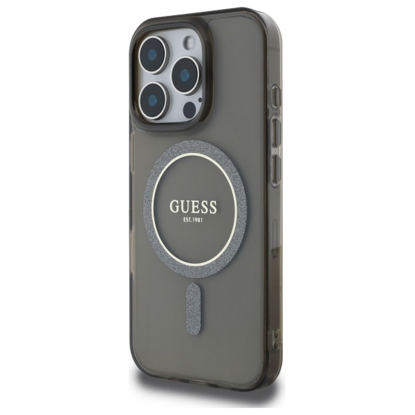 Guess iPhone 16 Pro Case IML Glitter Circle MagSafe, Black