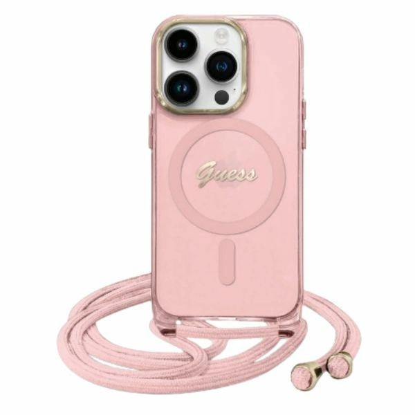 Guess GUHMP16SHCTSGNSP iPhone 16 6.1" pink/pink hardcase Crossbody Cord Script MagSafe
