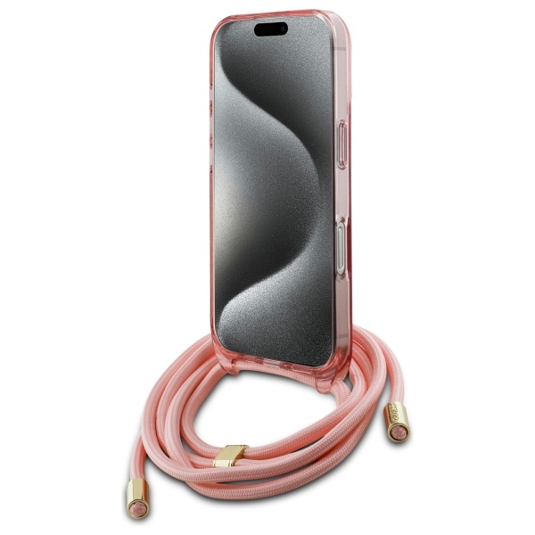 Guess iPhone 16 Case Crossbody Cord Script MagSafe, Pink