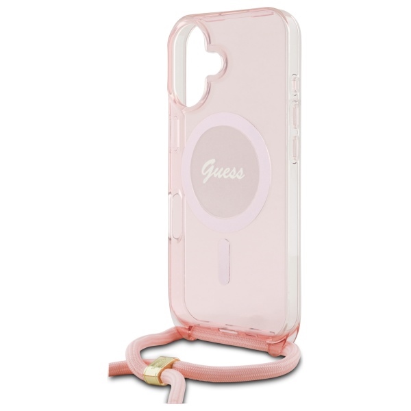 Guess iPhone 16 Case Crossbody Cord Script MagSafe, Pink