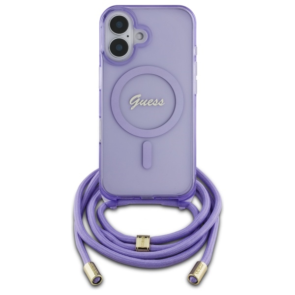 Guess iPhone 16 Case Crossbody Cord Script MagSafe, Purple