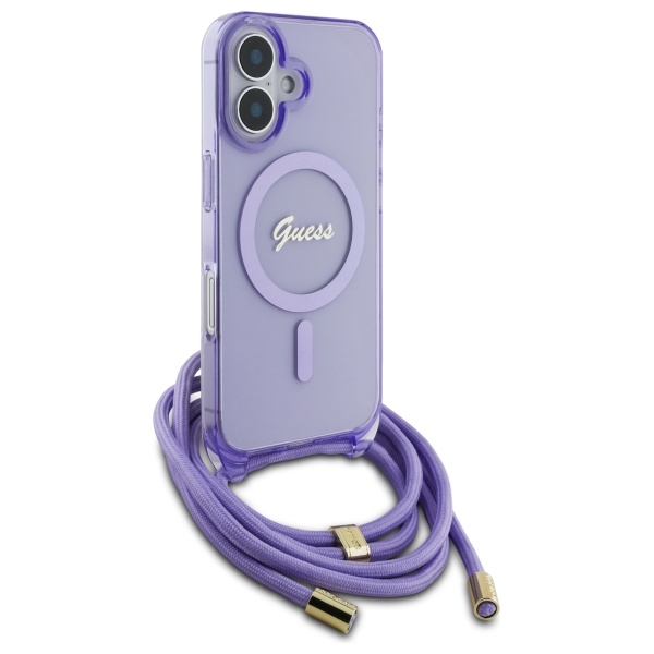 Guess iPhone 16 Case Crossbody Cord Script MagSafe, Purple