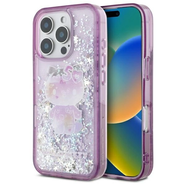 Apple iPhone 16 Pro 6.3'' Hello Kitty Hardcase Liquid Glitter 50TH Anniversary Party Cover Case, Purple