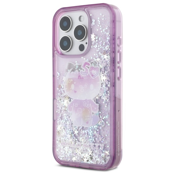 Hello Kitty iPhone 16 Pro Case Liquid Glitter 50TH Anniversary Party, Purple