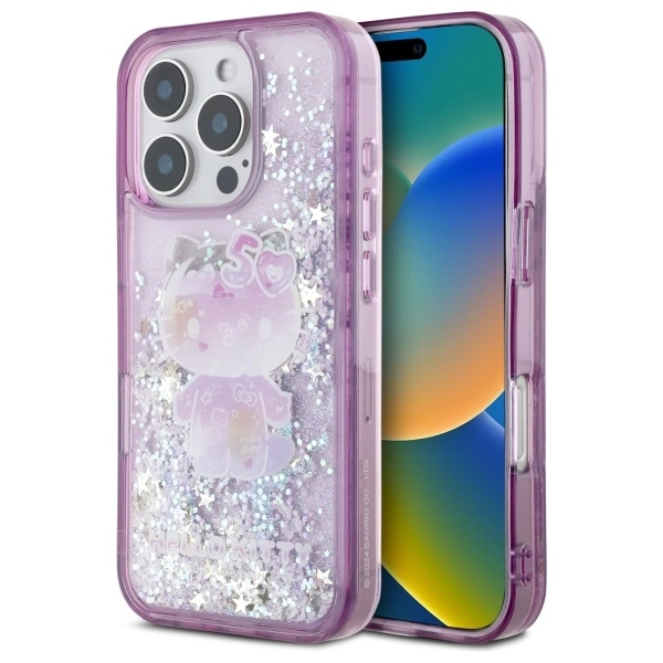 Apple iPhone 16 Pro Max 6.9'' Hello Kitty Hardcase Liquid Glitter 50TH Anniversary Party Cover Case, Purple