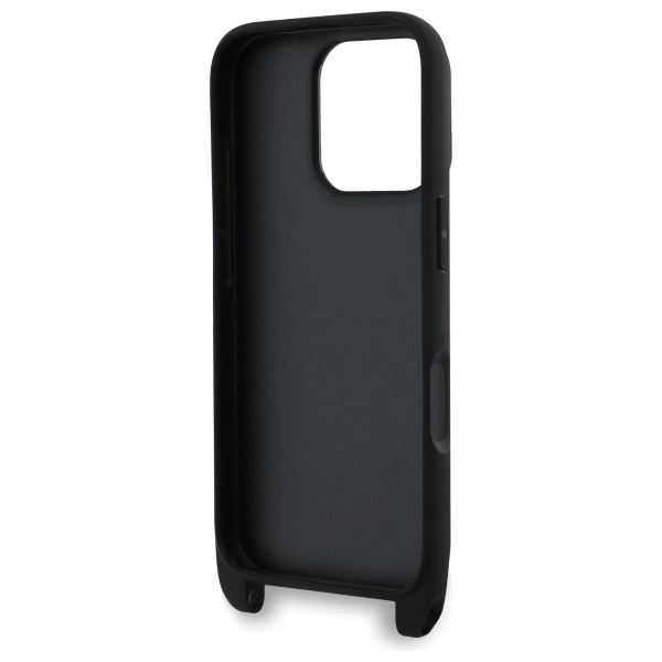 Apple iPhone 16 Pro 6.3\'\' Karl Lagerfeld Saffiano Karl&Choupette Metal Pin CBDY Strap Case Cover, Black