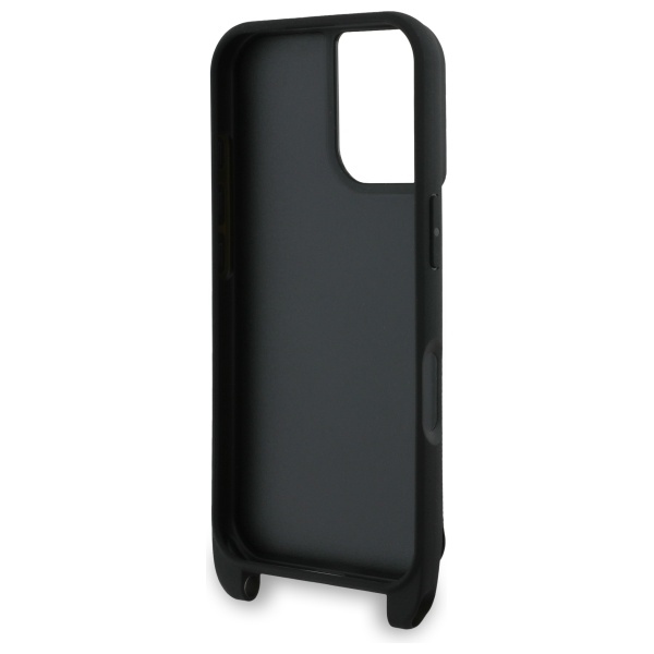 Чехол Karl Lagerfeld для iPhone 16 Saffiano Karl&Choupette Metal Pin с ремешком, черный