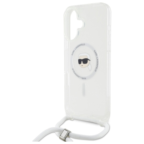 Чехол Karl Lagerfeld для iPhone 16 Crossbody IML Karl Head MagSafe, прозрачный