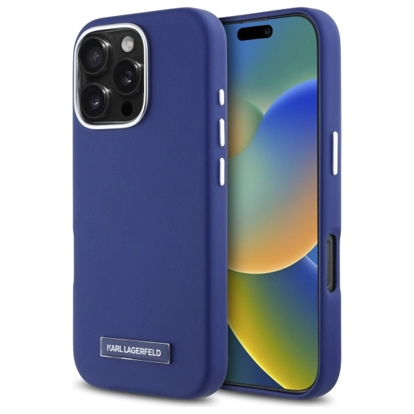 Apple iPhone 16 Pro Max 6.9'' Karl Lagerfeld FW Metal Plate MagSafe Case Cover, Blue