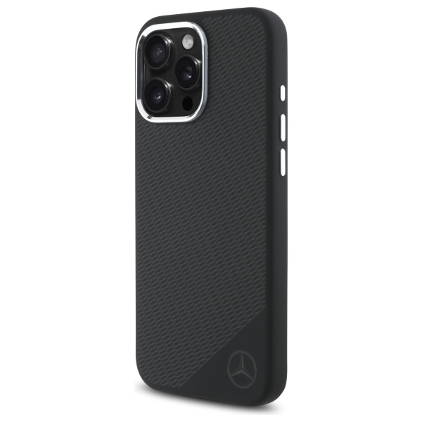 Mercedes iPhone 16 Pro Max Case Silicone Tonal Logo Wood Pattern MagSafe, Black