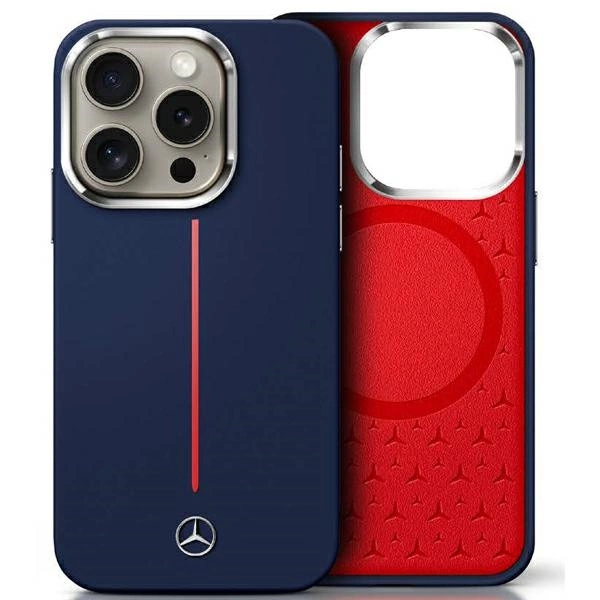 Mercedes MEHMP16X23SUMRV iPhone 16 Pro Max 6.9" navy hard case Silicone Red Stripe MagSafe