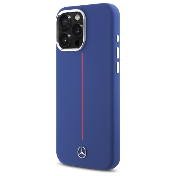 Mercedes iPhone 16 Pro Max Case Silicone Red Stripe MagSafe, Navy Blue