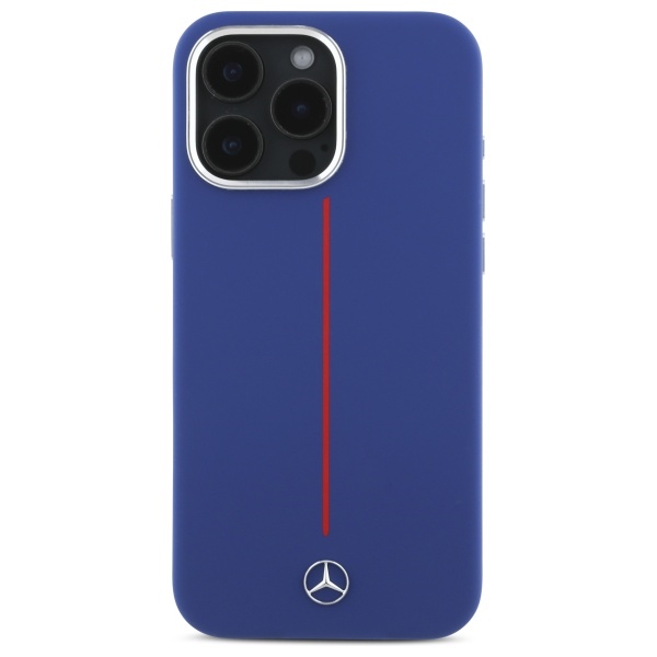 Mercedes iPhone 16 Pro Max Case Silicone Red Stripe MagSafe, Navy Blue