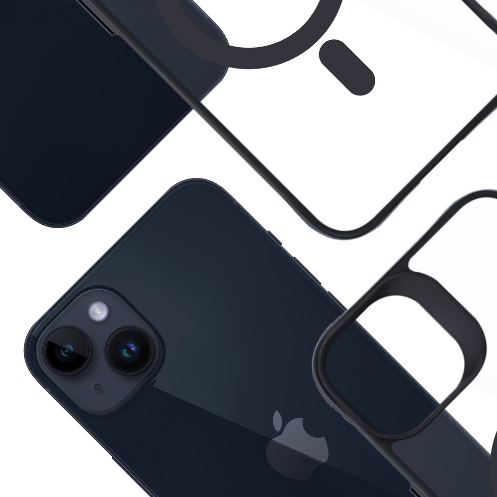Чехол 3mk Protection для iPhone 14 Plus Satin Armor MagCase, прозрачный с черной рамкой