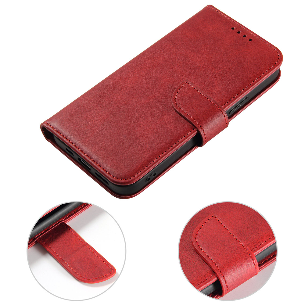 Magnet Case Wallet Flip Cover for iPhone 15 Pro Max with Stand, Red