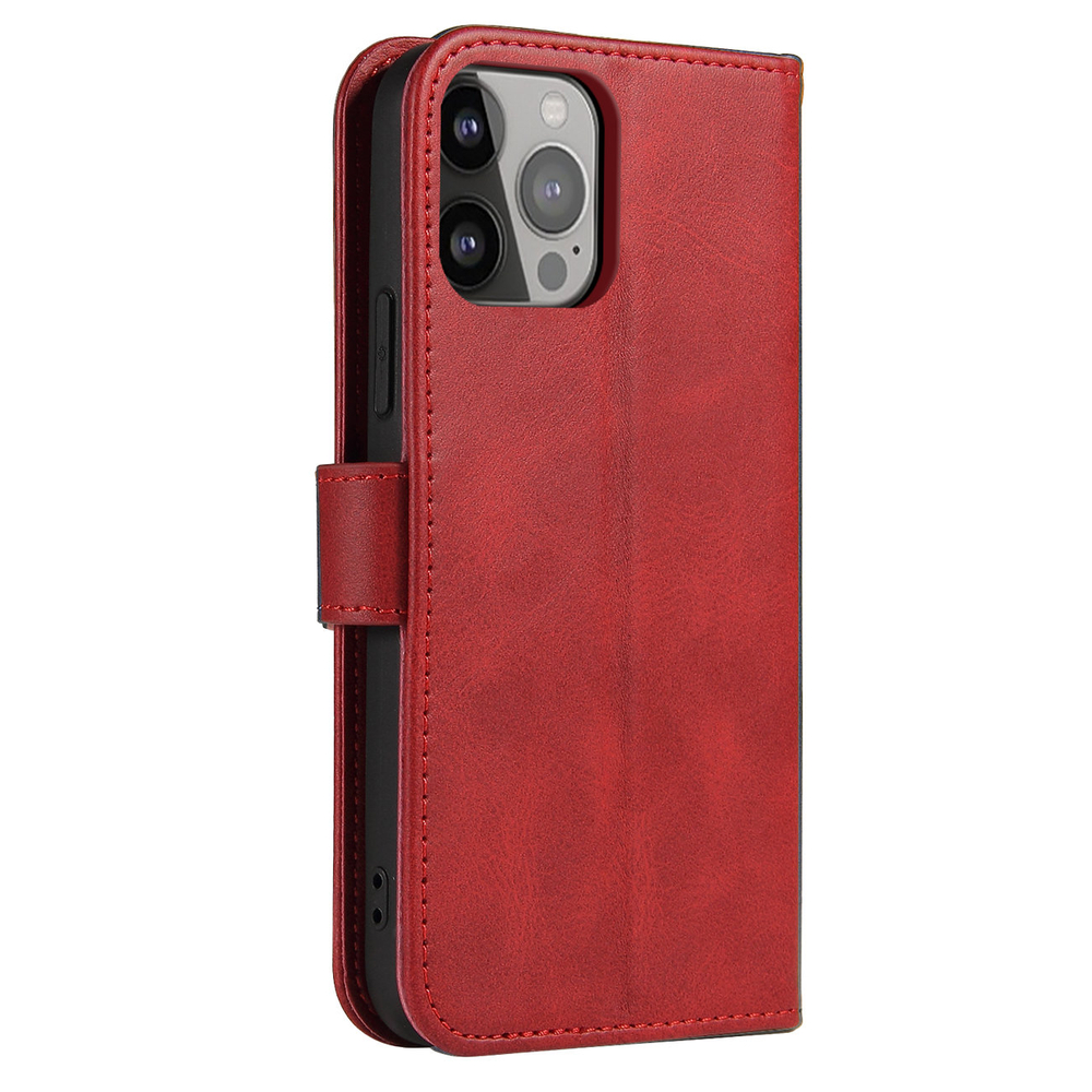 Magnet Case Wallet Flip Cover for iPhone 15 Pro Max with Stand, Red