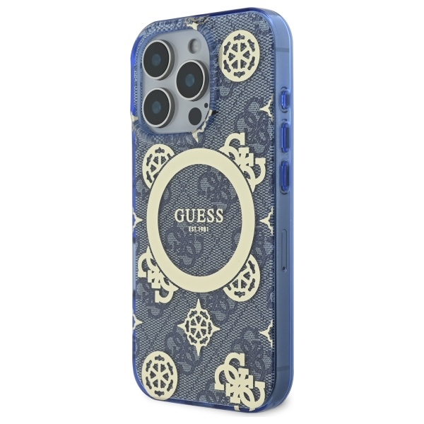 Guess iPhone 16 Pro Max Case IML Peony On 4G Background MagSafe, Blue