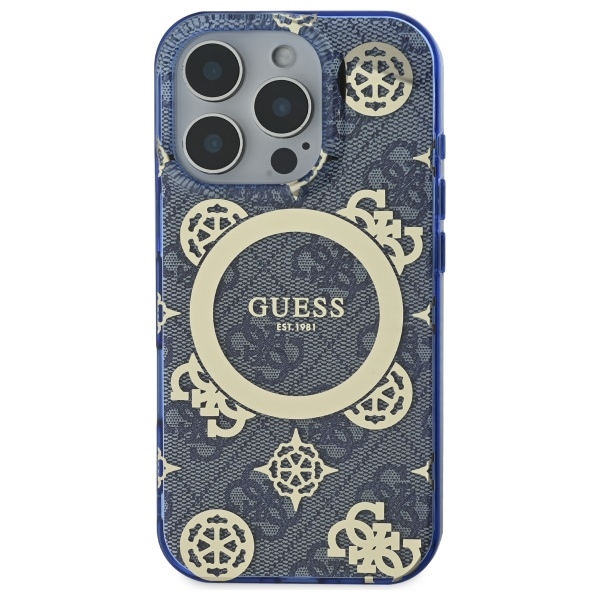 Guess iPhone 16 Pro Max Case IML Peony On 4G Background MagSafe, Blue