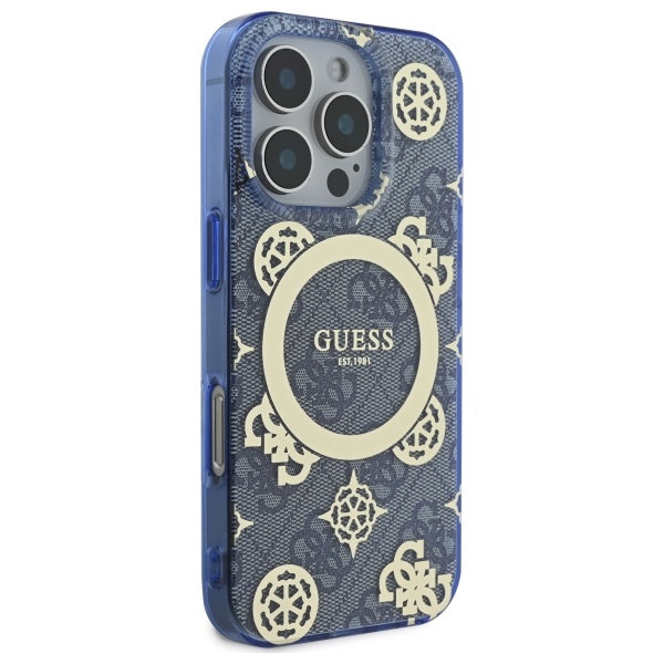 Guess iPhone 16 Pro Max Case IML Peony On 4G Background MagSafe, Blue