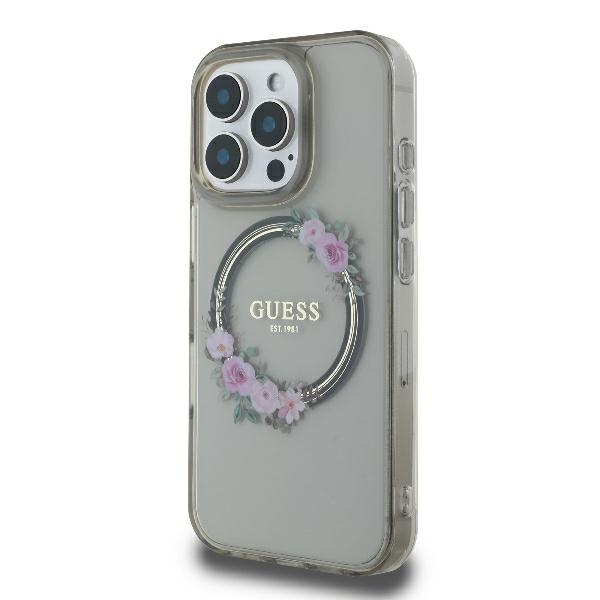 Чехол Guess для iPhone 16 Pro Max IML Flowers Wreath MagSafe, черный