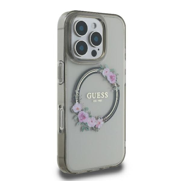 Чехол Guess для iPhone 16 Pro Max IML Flowers Wreath MagSafe, черный