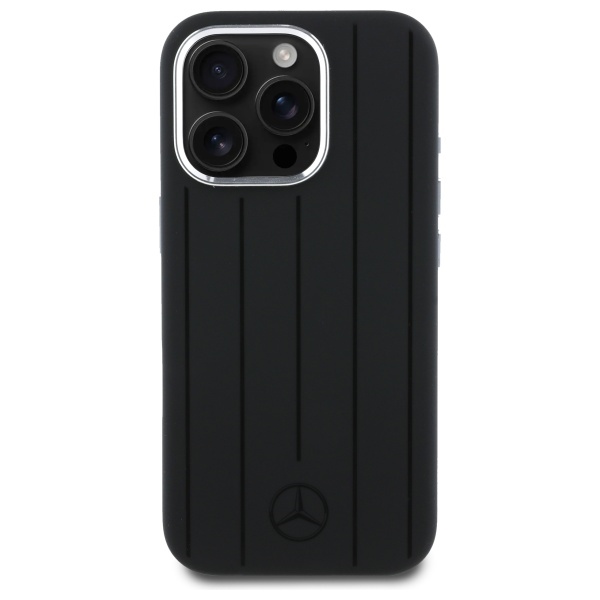 Mercedes iPhone 16 Pro Case Silicone Vertical Tonal Stripes MagSafe, Black