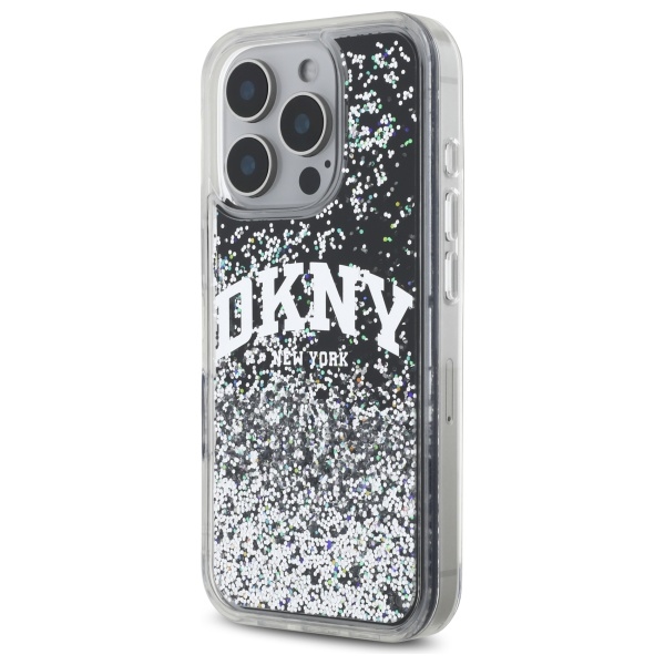 DKNY iPhone 16 Pro Case Liquid Glitter Arch Logo, Black