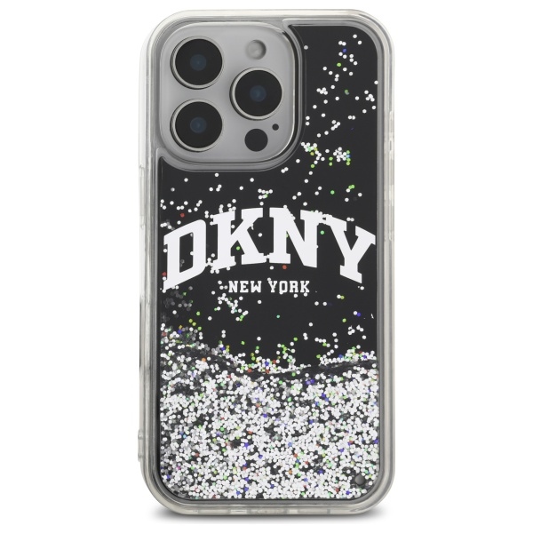 Чехол DKNY для iPhone 16 Pro Max Liquid Glitter Arch Logo, черный