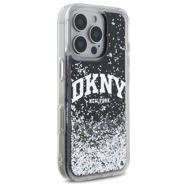 Чехол DKNY для iPhone 16 Pro Max Liquid Glitter Arch Logo, черный