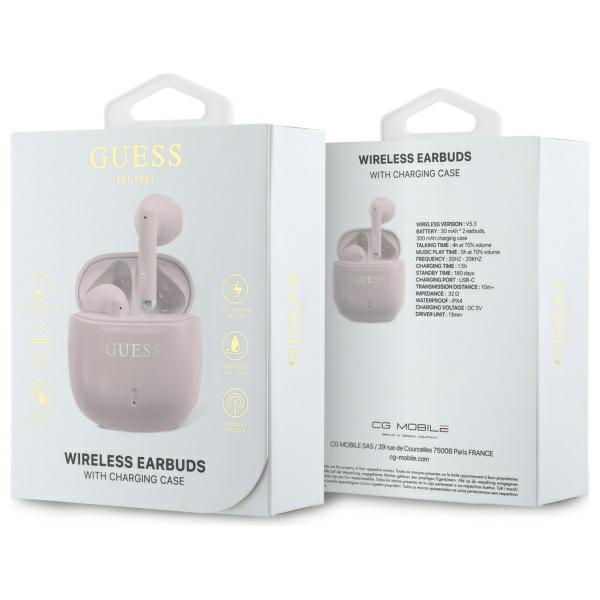 Bluetooth наушники Guess GUTWSJ14ESGP TWS Printed Classic Logo, розовые