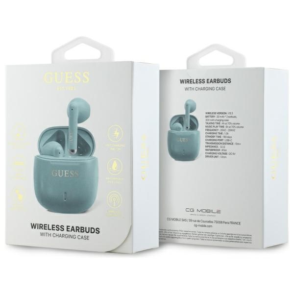 Guess TWS Bluetooth austiņas Printed Classic Logo, tirkīza