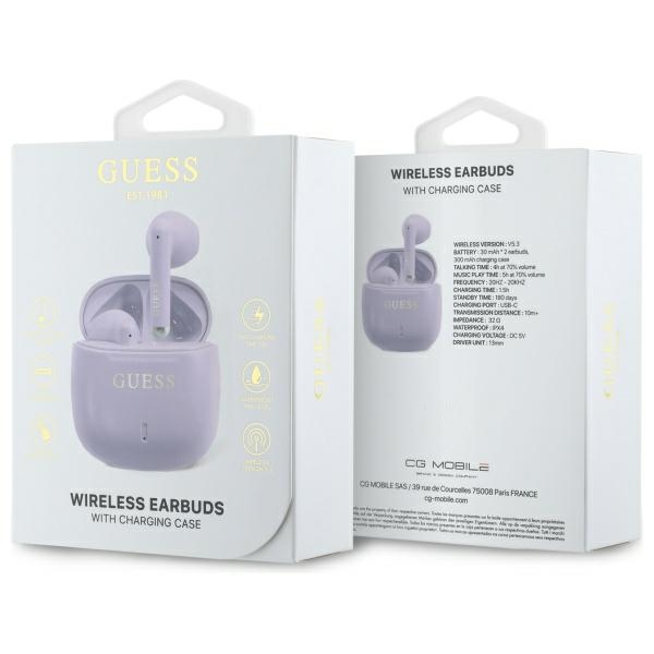 Guess Bluetooth austiņas GUTWSJ14ESGU TWS Printed Classic Logo, violetas