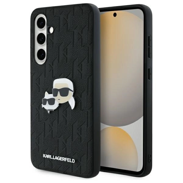 Samsung Galaxy S24 FE ( SM-S721B/DS ) Karl Lagerfeld Monogram Karl&Choupette Head Pin Case Cover, Black