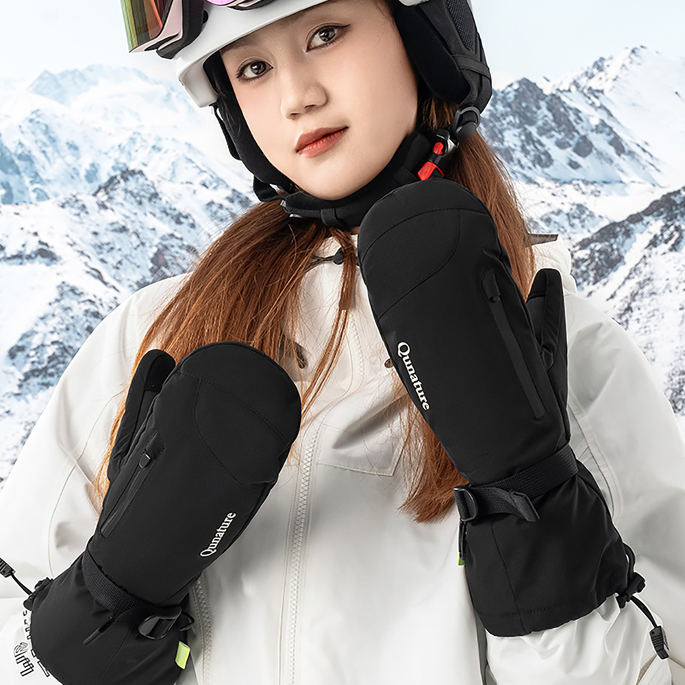 Qunature Full Length Ski Gloves, Size M, Black