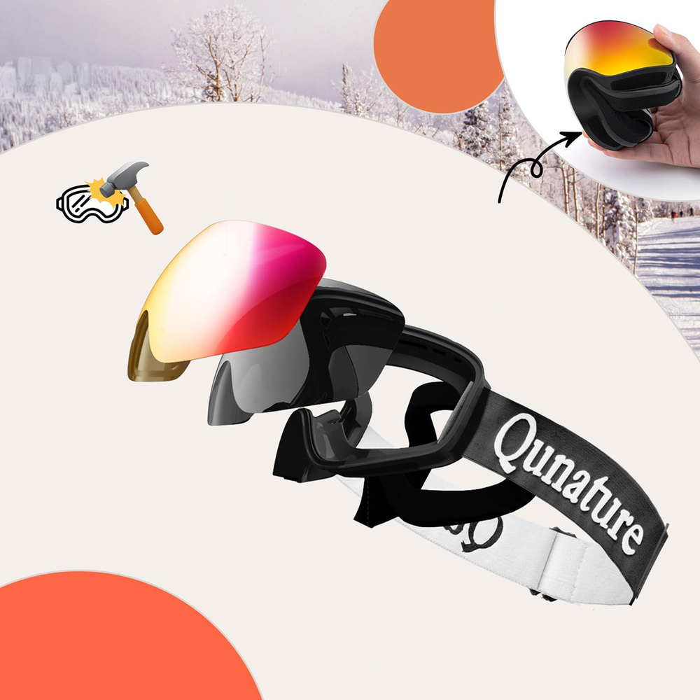 Qunature Kids Ski Goggles (Size M/L), Black