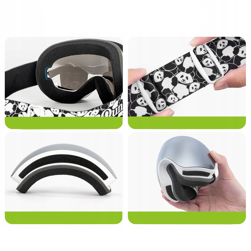 Qunature Panda Ski Goggles for Kids, Black/White